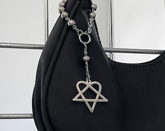 h𝔢𝔞𝔯𝔱𝔞𝔤𝔯𝔞𝔪 ᴋ𝔢𝔶𝔠𝔥𝔞𝔦𝔫 †༻ mini dije de bolso de rosario / acero inoxidable / HIM alt goth grunge emo punk gótico