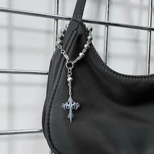 r𝔬𝔰𝔞𝔯𝔶 ᴋ𝔢𝔶𝔠𝔥𝔞𝔦𝔫†༻ mini stainless steel rosary bag charm alt goth grunge emo punk gothic cyber keychain bag jewelry