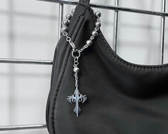 r𝔬𝔰𝔞𝔯𝔶 k𝔢𝔶𝔠𝔥𝔞𝔦𝔫 †༻ mini stainless steel rosary bag charm alt goth grunge emo punk gothic cyber keychain