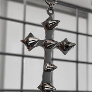 b𝖆𝖕𝖙𝖎𝖘𝖒 ༻ spiked cross stainless steel necklace / large cross / tarnish proof cross necklace with spikes goth punk emo grunge y2k alt