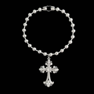 w𝔬𝔯𝔰𝔥𝔦𝔭 𝔪𝔢༻ stainless steel ball chain / large gothic cross necklace silver rhinestone pendant biker alt emo grunge goth punk