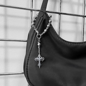 r𝔬𝔰𝔞𝔯𝔶 ᴋ𝔢𝔶𝔠𝔥𝔞𝔦𝔫 †༻ mini rosary bag charm / stainless steel / alt goth grunge emo punk gothic cyber
