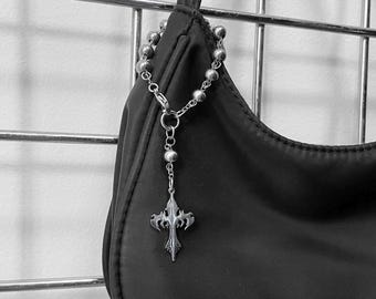r𝔬𝔰𝔞𝔯𝔶 ᴋ𝔢𝔶𝔠𝔥𝔞𝔦𝔫 †༻ mini rosary bag charm / stainless steel / alt goth grunge emo punk gothic cyber