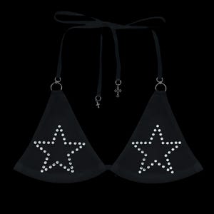 s𝔱𝔞𝔯༻ rhinestone star bikini top / handmade / goth grunge punk y2k alt