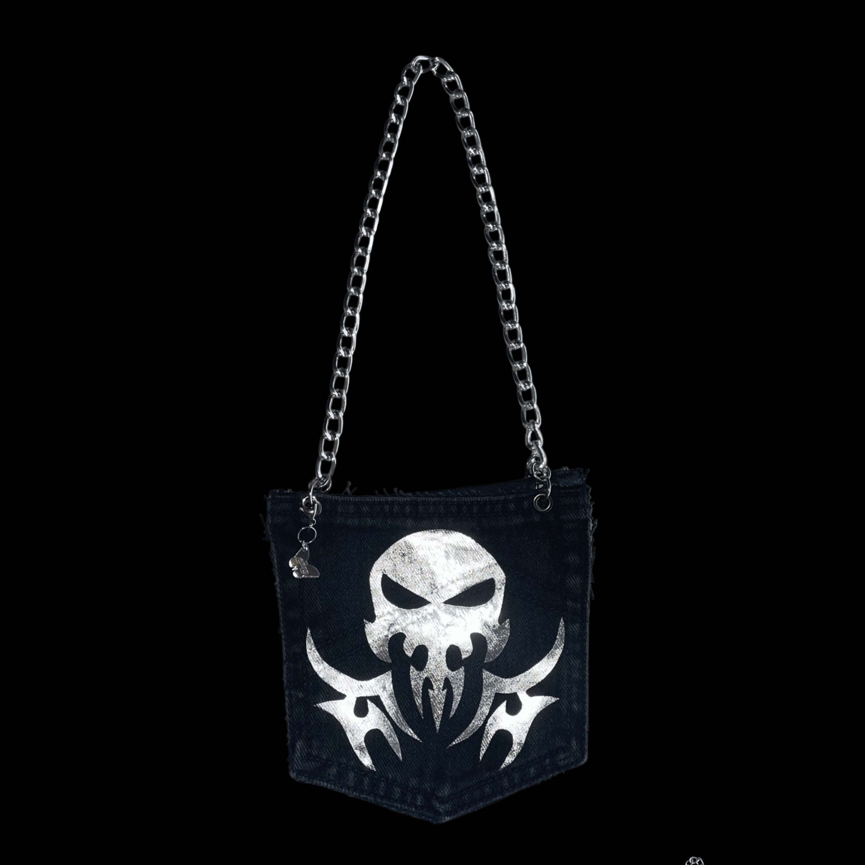 Tribal Skull Denim Pocket Bag Customized W. Silver Metallic - Etsy