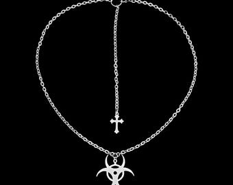 Collana con croce gotica in strass argento / Acciaio inossidabile / Y2K Goth Grunge Alt Punk - Italia