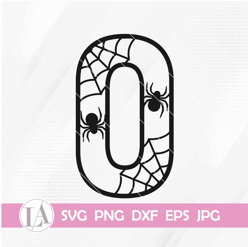 May include: Black and white silhouette of the number zero with a spider web design and two spiders.  SVG, PNG, DXF, EPS, JPG.