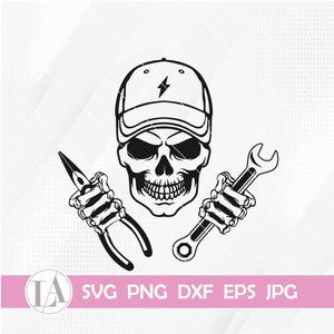 Skull Svg | Skull Technician Svg | Skull Mechanic Svg | Skull Electrician Svg | Skull Clipart Files | Skull Cricut Files | Mechanic Tools