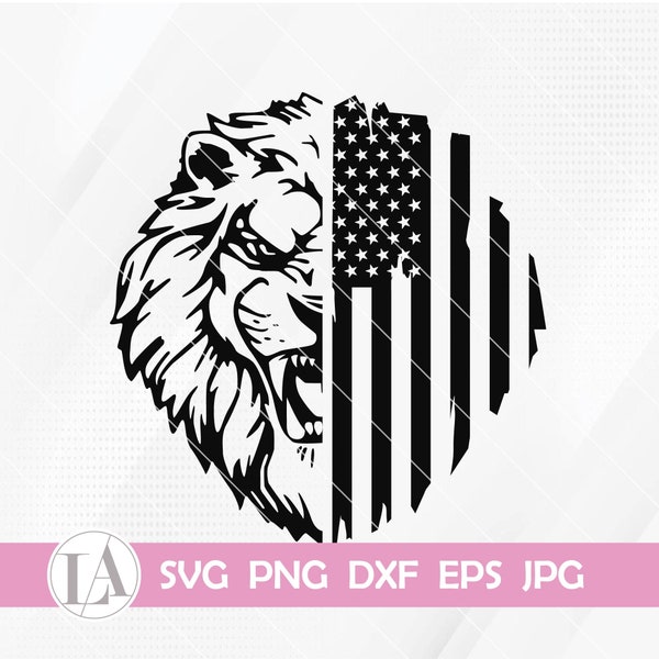 Lion with US Flag Svg, Patriotic Lion Svg, Lion Svg, Lion Png, Lion Head with US Flag, Lion Clipart, Svg Files for Cricut, Jpg Png Dxf Eps