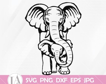 Elephant Svg | Mandala Elephant Svg | Mom hugging baby elephant | Silhouette Elephant Svg | Animal Svg | Elephant Clipart | Eps Dxf Png Jpg