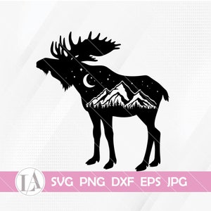 Mountain Moose Svg, Moose svg, Mountain Range Moose Svg, Moose Silhouette Svg, Cricut Digital Files Download, Moose Cut Files, SVG, Png, Dxf