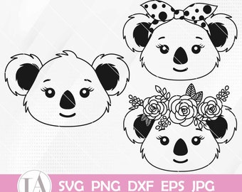 Koala Face Bundle Svg | Cute Koala Svg | Koala Png | Koala with Flower Svg | Baby Koala SVG | Animal Face | Australia Svg | Koala Silhouett