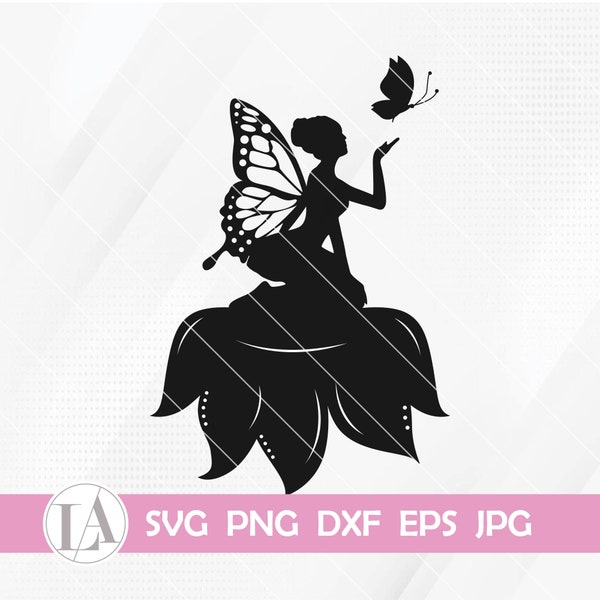 Fairy Kneeling in Flower | Fairy in Garden | Enchanted Fairy Svg | Fairy Svg | Clipart Design | Silhouette Fairy | Fairies Png | Fairy Png