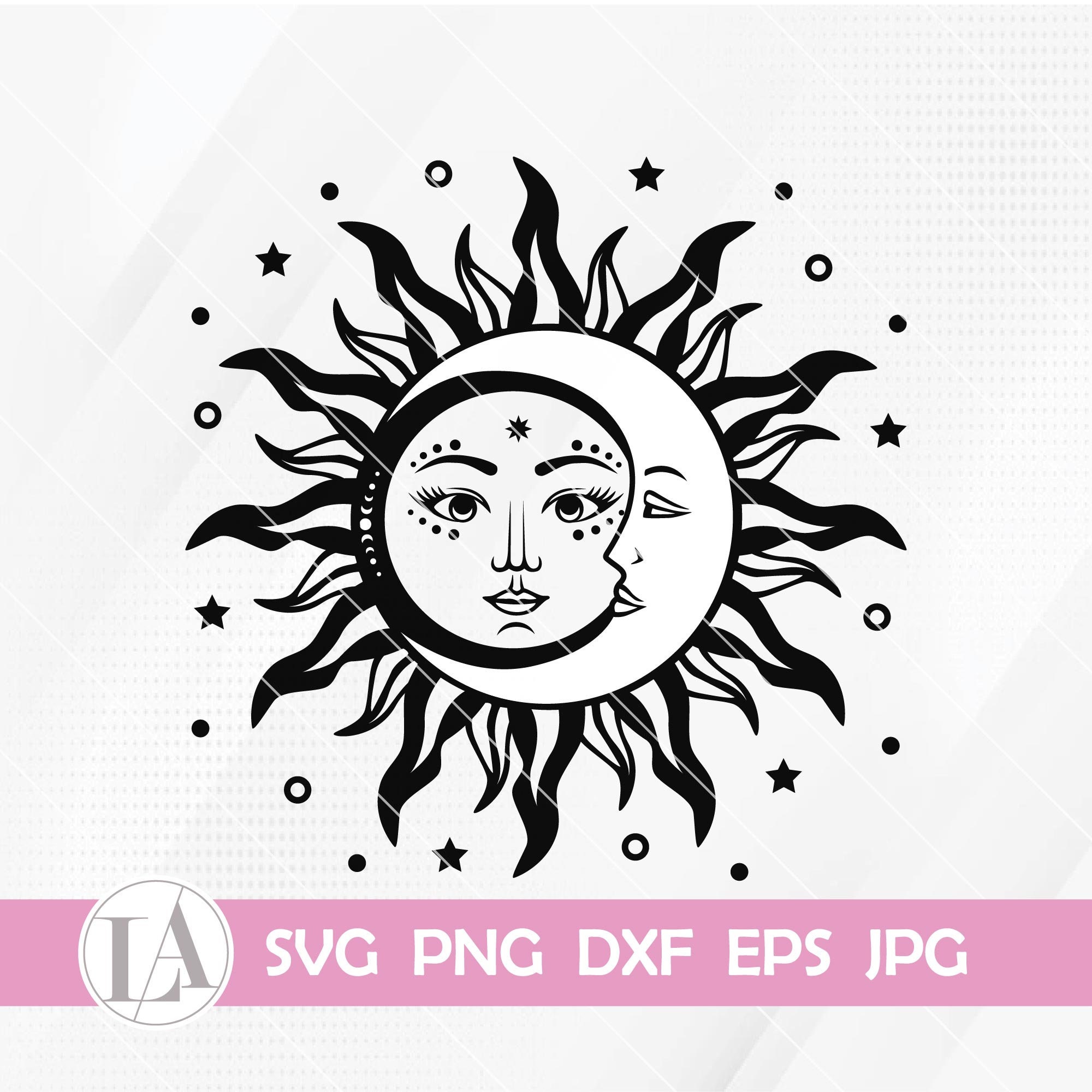 Sun and Moon Svg Mystical Celestial Stars Svg Sun Face Etsy