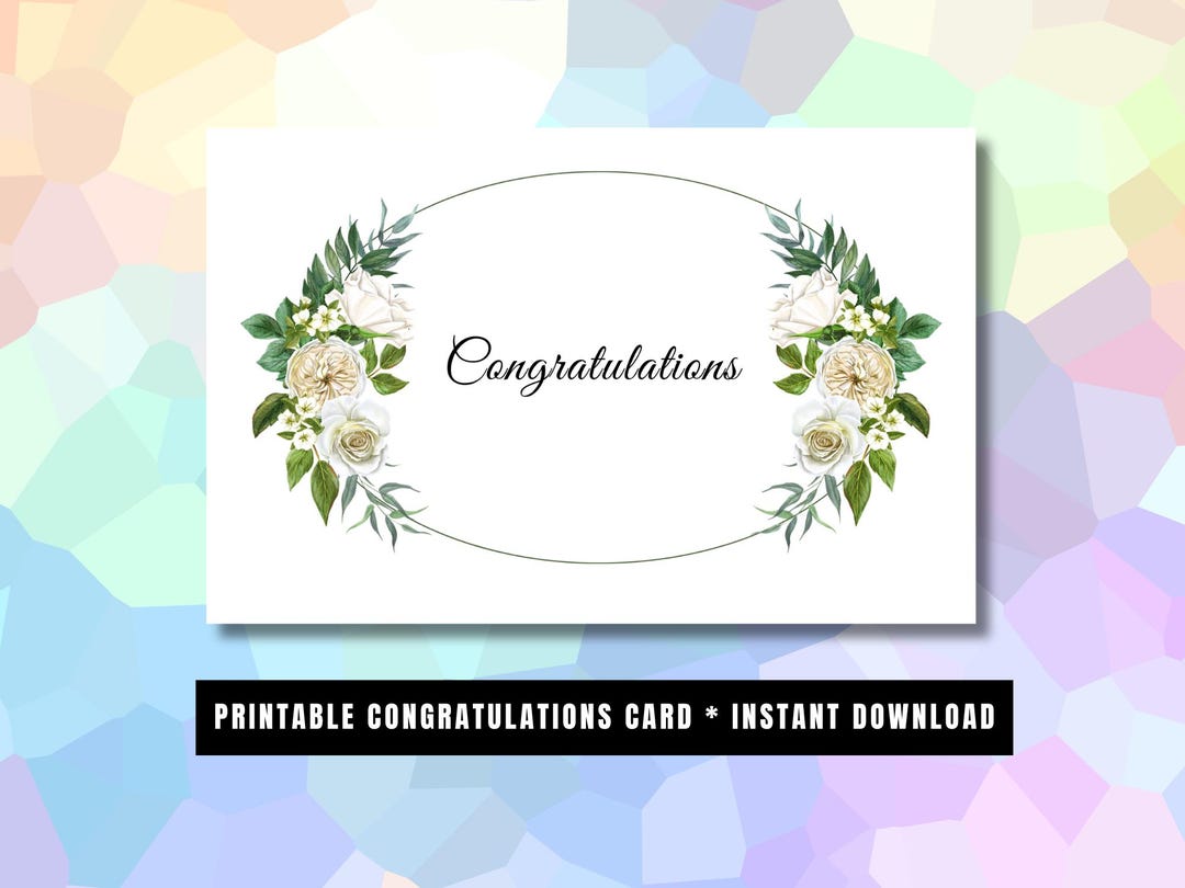 Printable Congratulations Card Elegant Greenery Floral Folded Greeting ...