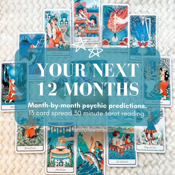 Next 12 months tarot reading - Psychic prediction reading full year month by month overview - Personalized 13+ cards video tarot reading