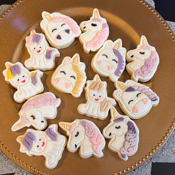 Unicorn cookies with icing decorated