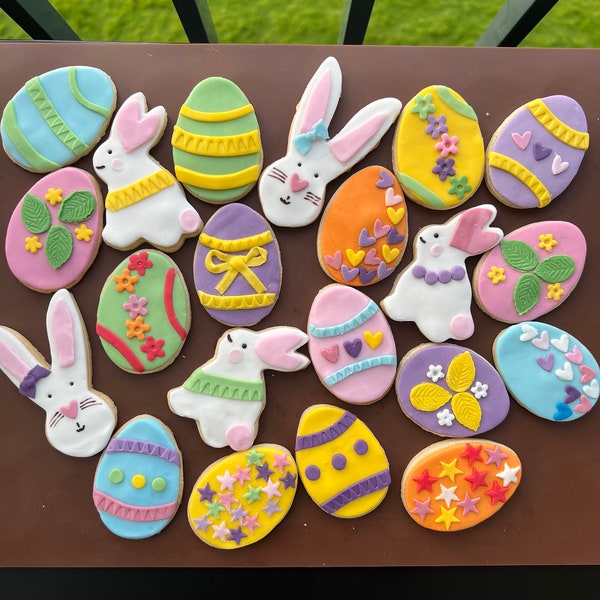 Galletas de Pascua con glaseado decorado- Regalo de Pascua- Galletas de conejito-Galletas de huevo de Pascua- Ideas de regalos de Pascua