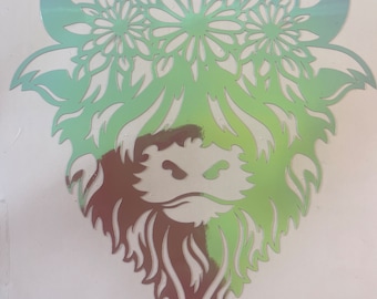 Floral Highland Cow Vinyl Decal
