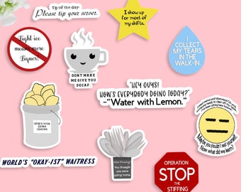 Funny Server Meme Stickers: Water-Resistant Restaurant Stickers (11-Pack)