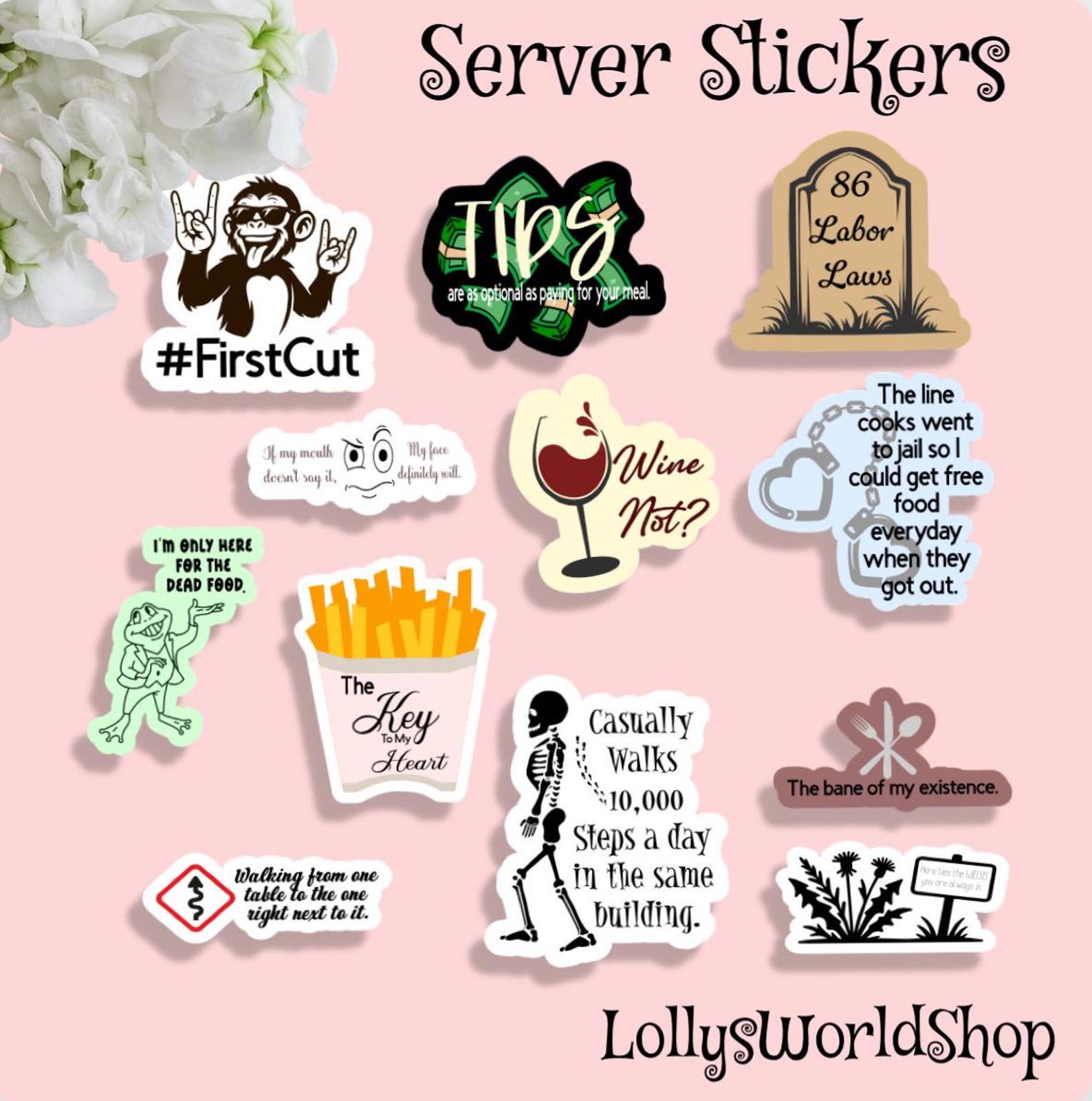 Funny Server Sticker Pack: Restaurant Meme Stickers, Water-resistant ...