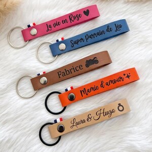 Porte-clés Cuir Personnalisé Gravé, Cadeau Homme Femme Papa Mamie Maîtresse Parrain, Porte-clef Original Fait Main