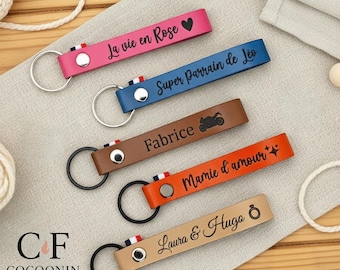 Porte-clés en cuir personnalisé – Cadeau malin – Homme, Femme, Maîtresse, Papi, Mamie, ATSEM ..
