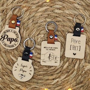 Porte-clés personnalisable bois et cuir (Papa, Parrain, Tonton ...)