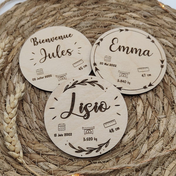 Magnet faire part de naissance en bois personnalisé