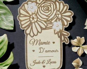 Bouquet de fleurs Magnet personnalisé en bois (Fête des Mères, Grands-mères, Tata, Nounou, Maîtresse ...)