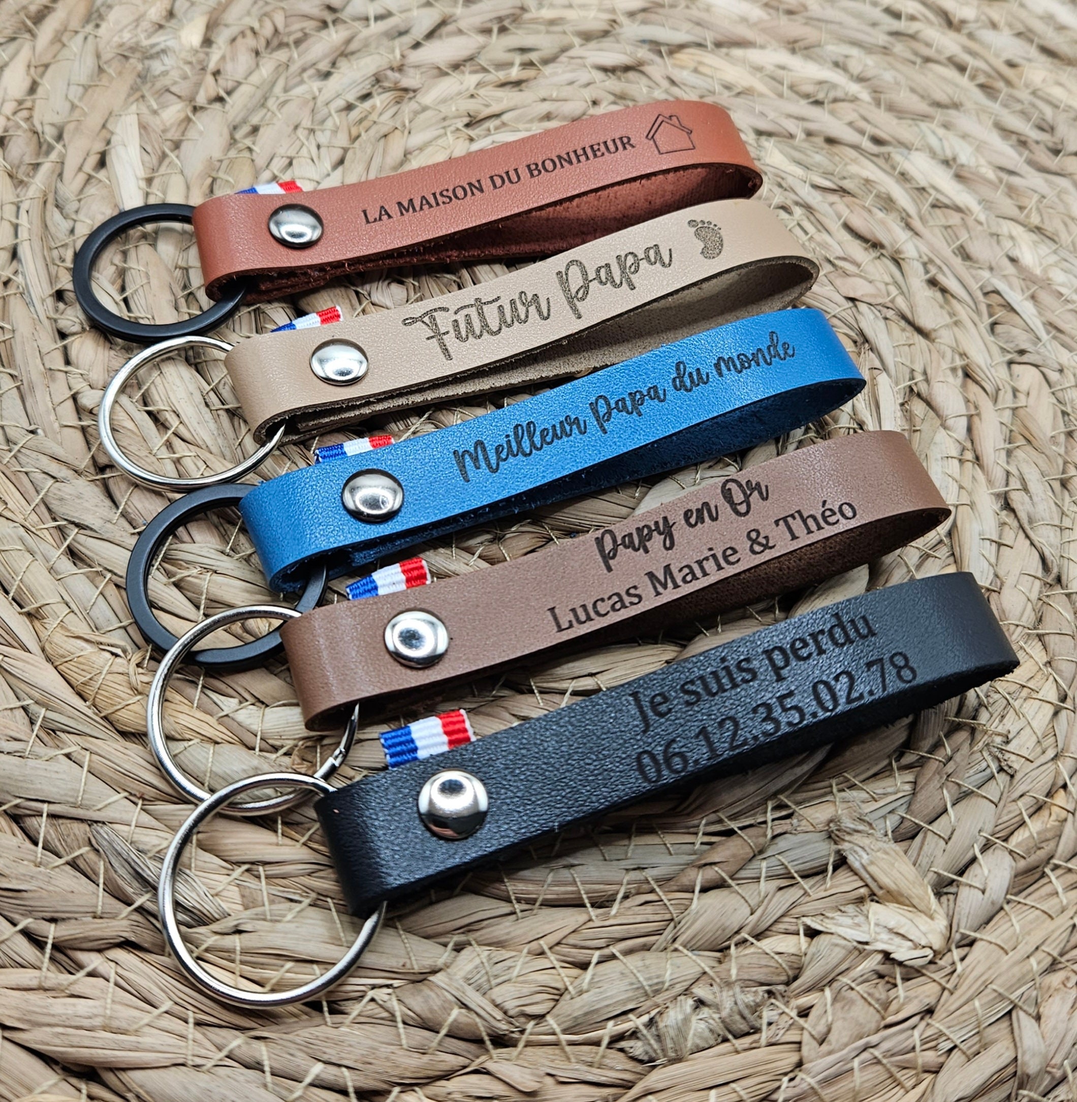 Personalized leather key chain, exquisite gift monogram handmade in France