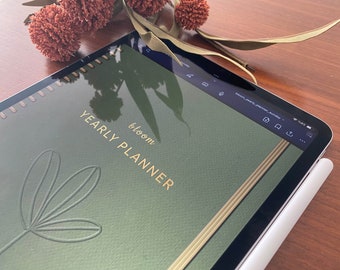 Bloom Undatierter Digitaler Planner: Verlinkte Tabs für Goodnotes, Notability (PDF)