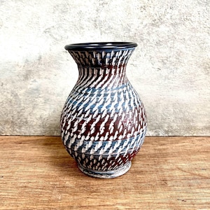 Vintage,  Dimpled Fat Lava Style Vase, Mid-Century Blue, White and Brown . Perfect House-Warming Gift. New Home Gift.