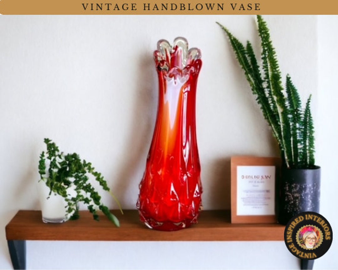 Vintage Red Handblown Vase. 1960s Glass Vase MCM Art Glass Etsy UK
