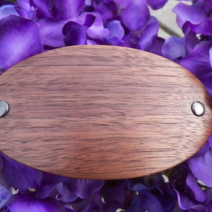 Barrette handcrafted from solid walnut wood with French style hair clip.