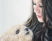 Custom pet owner and pet portrait watercolor