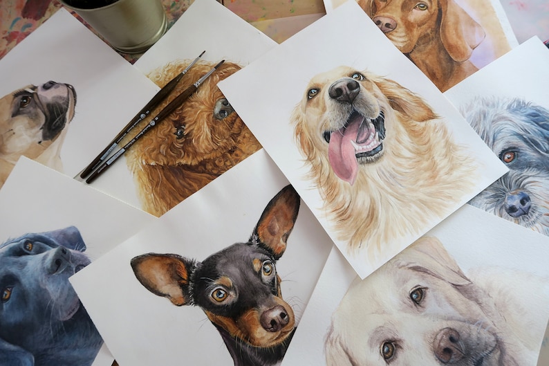 Custom pet portrait watercolor image 6