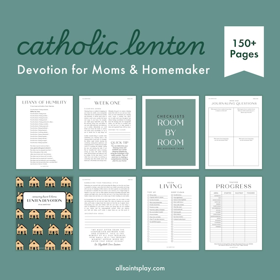 Catholic Lenten Devotion for Moms, Home Organization Guide & Cleaning Checklists for Homemakers, Motherhood Routine Planner