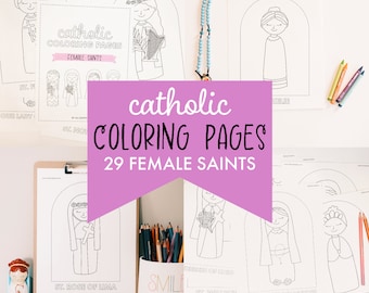 Catholic Coloring Pages: Female Saints | Liturgical Living, Saints for Kids Activity, Catholic Printables