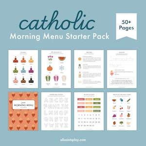 Catholic Morning Menu | Monthly Devotions for Morning Basket, Easy Liturgical Living Activities, Preschool Prayers, Kindergarten Tracing image 1