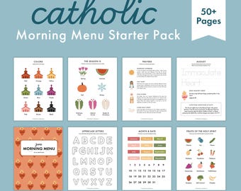 Catholic Morning Menu | Monthly Devotions for Morning Basket, Easy Liturgical Living Activities, Preschool Prayers, Kindergarten Tracing