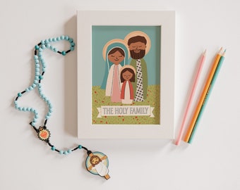 The Holy Family Print | Catholic Saint Printable, Colorful Catholic Art, Catholic Playroom Download, Catholic Classroom, Macaroon Morning