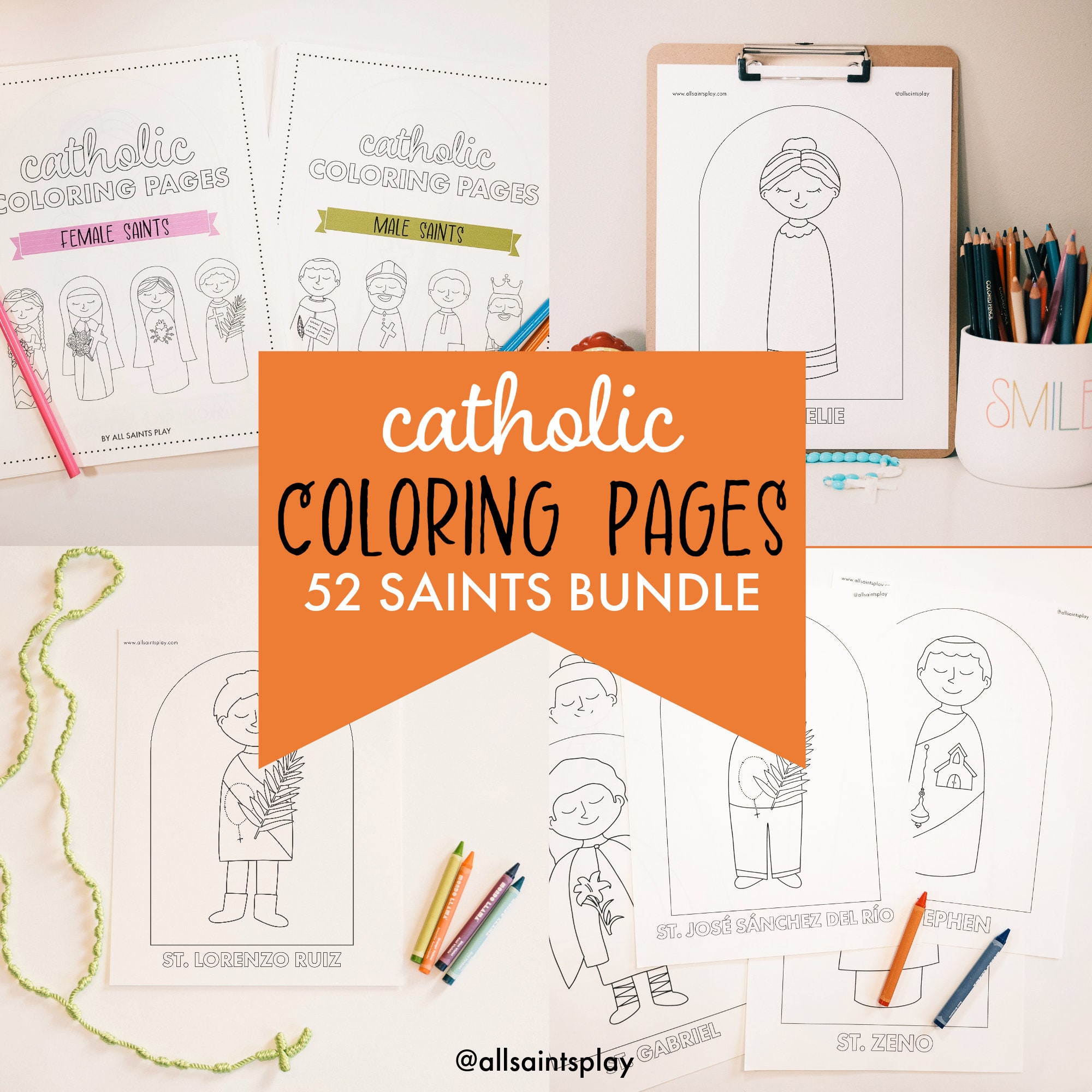 Catholic Coloring Pages: Saints Bundle Catholic Homeschooling, Saints ...