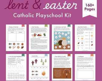160+ Page Catholic Lent and Easter Workbook | Holy Week Activities, Lenten Devotions for Preschool, Kindergarten Homeschool Catechism