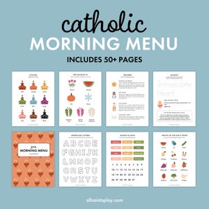 Catholic Morning Menu | Monthly Devotions, Catholic Hymns, Rosary, Prayers, Tracing, Latin, Morning Basket, Preschool, Kindergarten