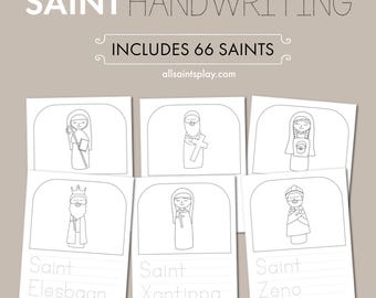 Saint Handwriting Worksheets | Catholic Homeschool, Saints for Kids, All Saints Day, Religious Education Activity, Catholic Classroom