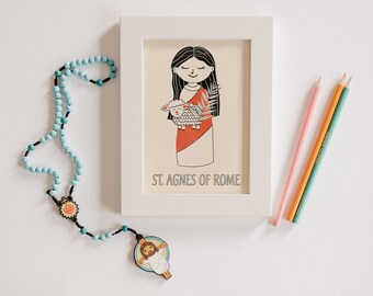 St. Agnes of Rome Print | Saints For Girls, Fun Catholic Art, Catholic Saint Printable for Playroom, Nursery, or Classroom | Antique Shop