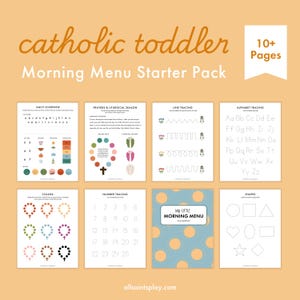 Toddler Morning Menu for Catholic Kids | Busy Work, Prayer Worksheet, Letter Number Tracing, Weather Mood Tracking, Preschool Morning Basket