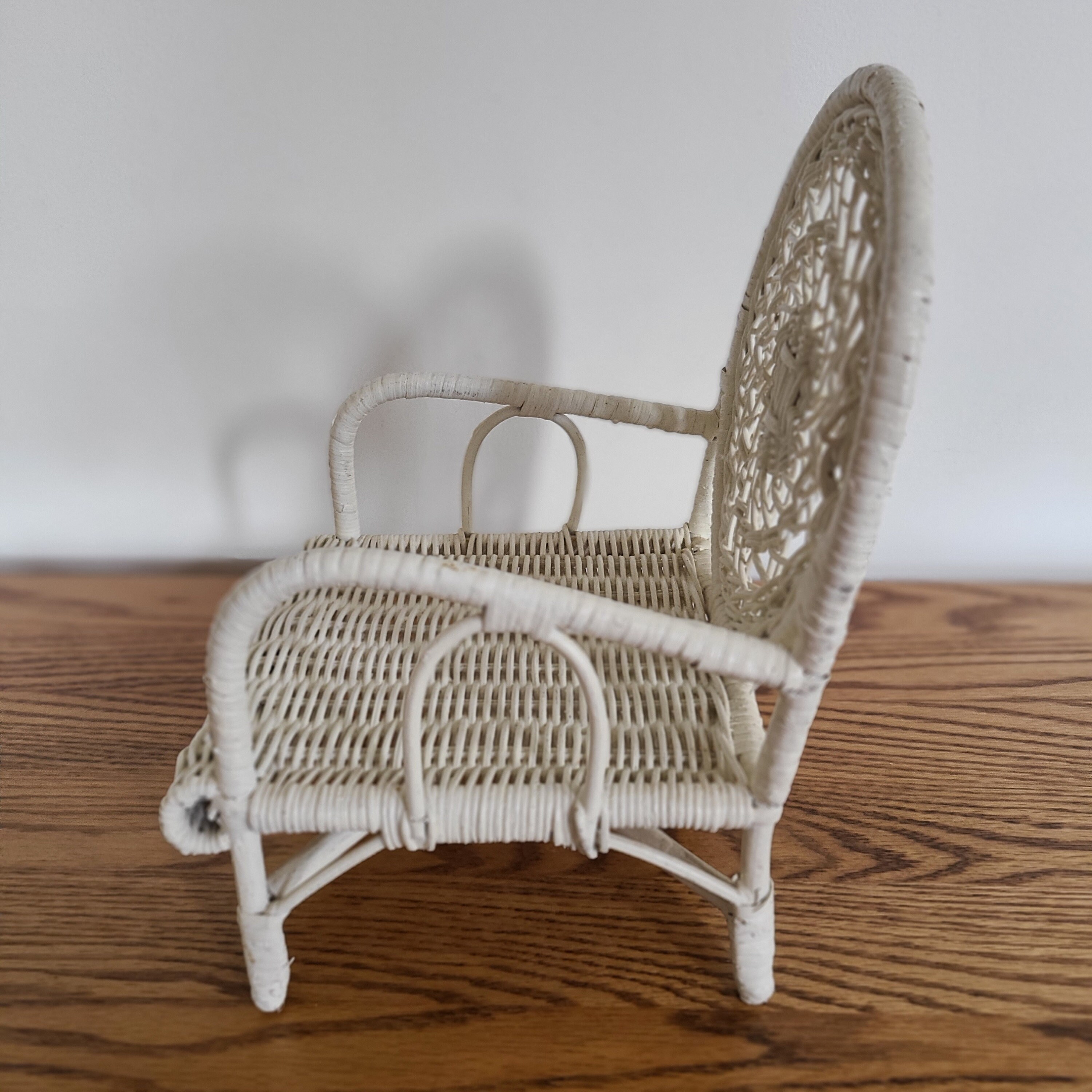 Vintage White Wicker Chair Doll Furniture, Wicker Doll Chair for ...