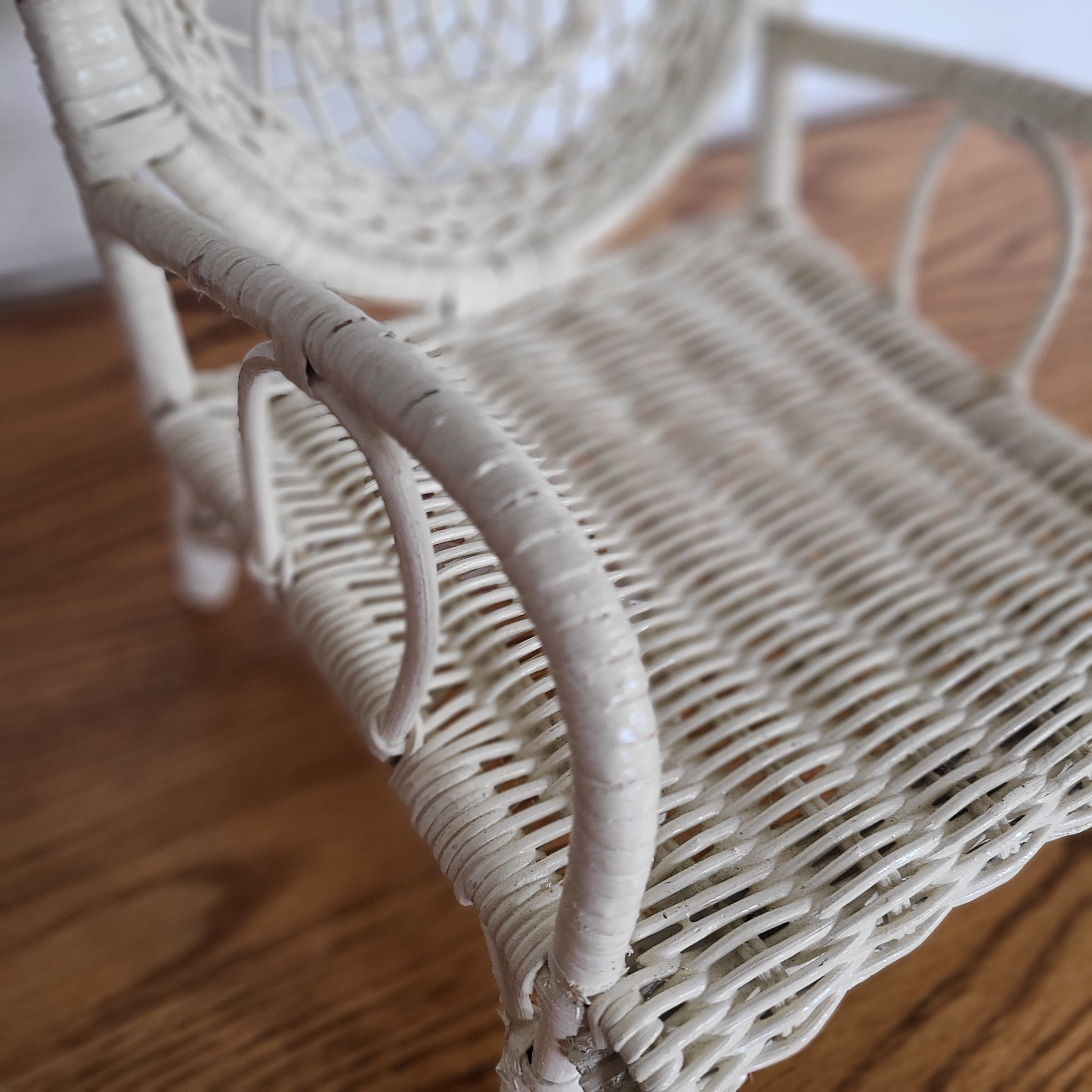Vintage White Wicker Chair Doll Furniture, Wicker Doll Chair for